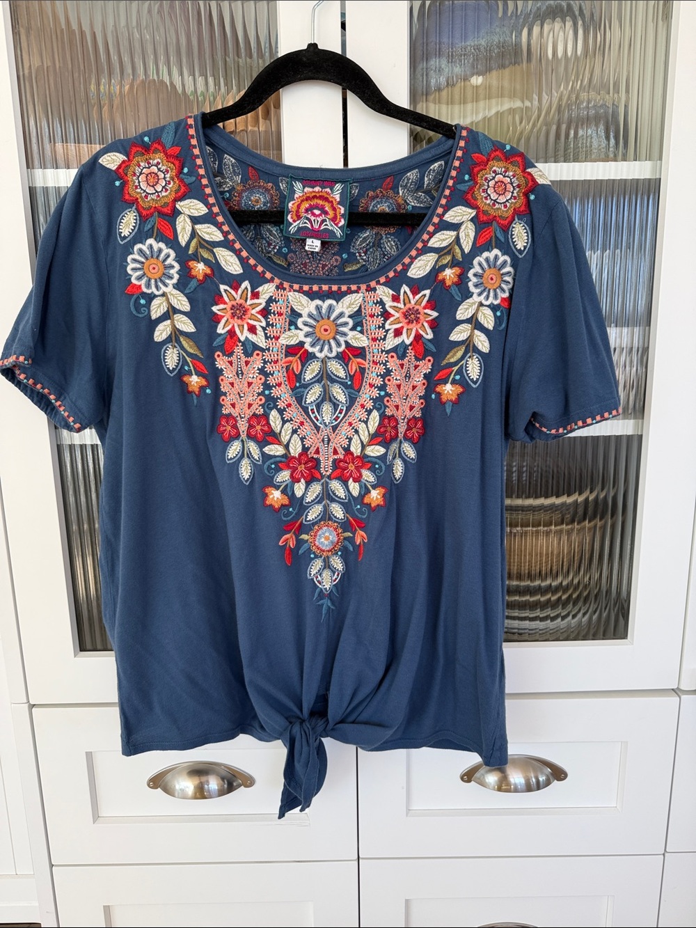 Johnny Was Embroidered Tie-Front Top